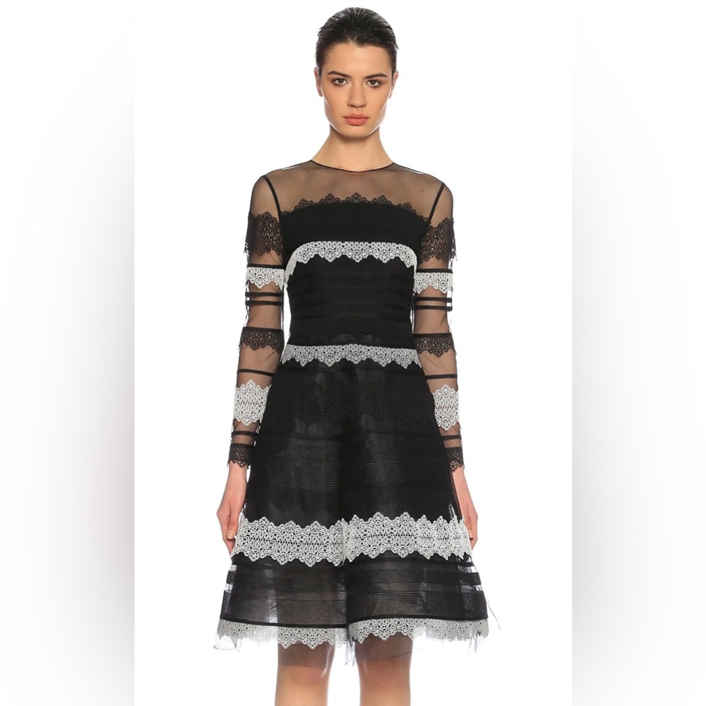 Sachini + Babi Elegant Black and White MIDI Dress with Sleeves Like New - Picture 2 of 12